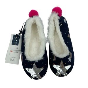 NWT Joules Girls Dreama Blue Silver Sequin House Slippers Glows US 2/3 UK 1/2